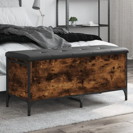 Engineered wood storage bench smoked oak 102x42x45 cm by , Benches for halls and storage - Ref: Foro24-835149, Price: 87,62 €...
