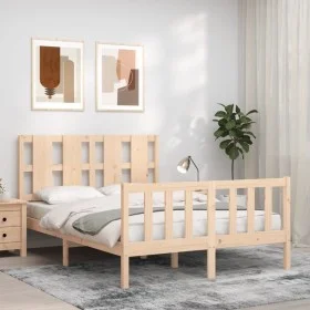 Double bed frame with solid wood headboard by , Beds and slatted bases - Ref: Foro24-3192206, Price: 151,20 €, Discount: %