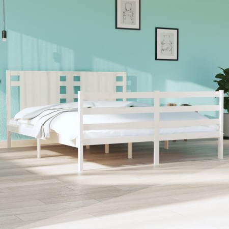 Estructura de cama madera maciza de pino blanca 150x200 cm de , Camas y somieres - Ref: Foro24-3104289, Precio: 156,65 €, Des...