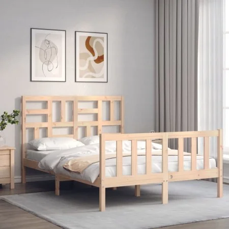 Double bed frame with solid wood headboard by , Beds and slatted bases - Ref: Foro24-3193051, Price: 143,58 €, Discount: %
