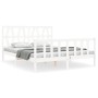 Estructura de cama matrimonio con cabecero madera maciza blanco de , Camas y somieres - Ref: Foro24-3192497, Precio: 160,72 €...
