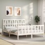Estructura de cama matrimonio con cabecero madera maciza blanco de , Camas y somieres - Ref: Foro24-3192497, Precio: 160,72 €...