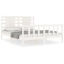 Estructura de cama matrimonio con cabecero madera maciza blanco de , Camas y somieres - Ref: Foro24-3192822, Precio: 158,78 €...