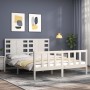 Estructura de cama matrimonio con cabecero madera maciza blanco de , Camas y somieres - Ref: Foro24-3192822, Precio: 158,78 €...