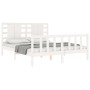 Estructura de cama matrimonio con cabecero madera maciza blanco de , Camas y somieres - Ref: Foro24-3192822, Precio: 158,78 €...