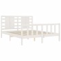 Estructura de cama matrimonio con cabecero madera maciza blanco de , Camas y somieres - Ref: Foro24-3192822, Precio: 158,78 €...
