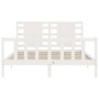 Estructura de cama matrimonio con cabecero madera maciza blanco de , Camas y somieres - Ref: Foro24-3192822, Precio: 158,78 €...