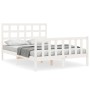 Estructura cama de matrimonio con cabecero madera maciza blanco de , Camas y somieres - Ref: Foro24-3192077, Precio: 151,52 €...