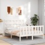 Estructura cama de matrimonio con cabecero madera maciza blanco de , Camas y somieres - Ref: Foro24-3192532, Precio: 163,37 €...