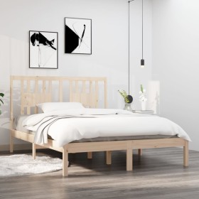 Estructura de cama de matrimonio madera maciza 135x190 cm de , Camas y somieres - Ref: Foro24-3104038, Precio: 135,85 €, Desc...