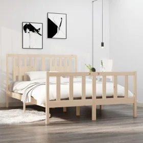 Estructura de cama de matrimonio madera maciza 135x190 cm de , Camas y somieres - Ref: Foro24-3104103, Precio: 145,54 €, Desc...