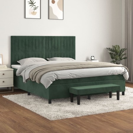 Cama box spring con colchón terciopelo verde oscuro 180x200 cm de , Camas y somieres - Ref: Foro24-3137980, Precio: 701,05 €,...