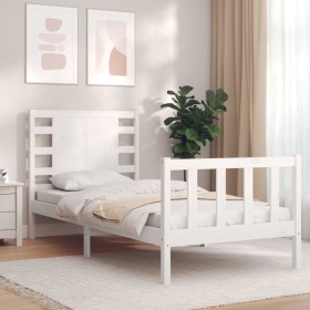 Estructura de cama individual con cabecero madera maciza blanco de , Camas y somieres - Ref: Foro24-3192777, Precio: 111,73 €...