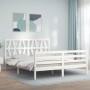 Estructura de cama matrimonio con cabecero madera maciza blanco de , Camas y somieres - Ref: Foro24-3194382, Precio: 161,24 €...