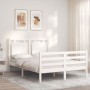Estructura cama de matrimonio con cabecero madera maciza blanco de , Camas y somieres - Ref: Foro24-3194027, Precio: 173,15 €...