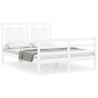 Estructura cama de matrimonio con cabecero madera maciza blanco de , Camas y somieres - Ref: Foro24-3194027, Precio: 173,15 €...