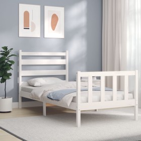 Estructura de cama con cabecero madera maciza blanco 100x200 cm de , Camas y somieres - Ref: Foro24-3192027, Precio: 130,43 €...