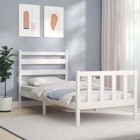 Weißer Massivholzbettrahmen mit Kopfteil 100x200 cm von , Betten und Lattenroste - Ref: Foro24-3192027, Preis: 128,39 €, Raba...