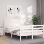 Estructura cama de matrimonio con cabecero madera maciza blanco de , Camas y somieres - Ref: Foro24-3194612, Precio: 194,47 €...