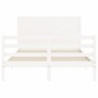 Estructura cama de matrimonio con cabecero madera maciza blanco de , Camas y somieres - Ref: Foro24-3194612, Precio: 194,47 €...