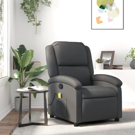 Sillón reclinable de masaje cuero auténtico gris de , Sillones - Ref: Foro24-371796, Precio: 349,71 €, Descuento: %