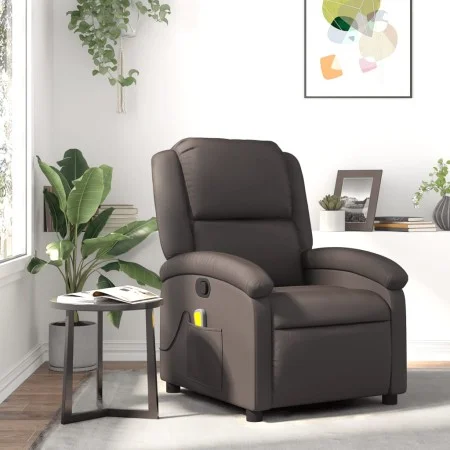 Sillón de masaje eléctrico cuero auténtico marrón oscuro de , Sillones - Ref: Foro24-371794, Precio: 344,45 €, Descuento: %