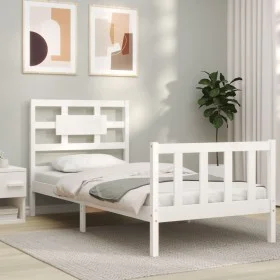 White solid wood bed frame with headboard 100x200 cm by , Beds and slatted bases - Ref: Foro24-3192547, Price: 133,80 €, Disc...