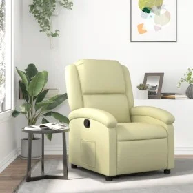 Sillón reclinable de cuero auténtico crema de , Sillones - Ref: Foro24-371791, Precio: 307,84 €, Descuento: %