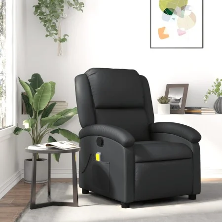 Sillón reclinable de masaje cuero auténtico negro de , Sillones - Ref: Foro24-371793, Precio: 307,11 €, Descuento: %