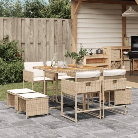 Set comedor de jardín 9 pzas con cojines ratán sintético beige en Conjuntos de jardín | Comprar online en Foru.es