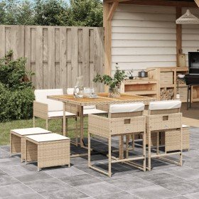 Set comedor de jardín 9 pzas con cojines ratán sintético beige en Conjuntos de jardín | Comprar online en Foru.es