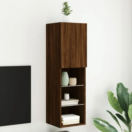 Mueble para TV con luces LED roble marrón 30,5x30x102 cm de , Muebles TV - Ref: Foro24-837027, Precio: 59,96 €, Descuento: %