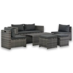 Set de salón para jardín 6 pzs y cojines ratán sintético gris de vidaXL, Conjuntos de jardín - Ref: Foro24-44722, Precio: 584...