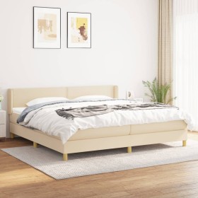 Cama box spring con colchón tela color crema 200x200 cm de , Camas y somieres - Ref: Foro24-3130222, Precio: 539,91 €, Descue...