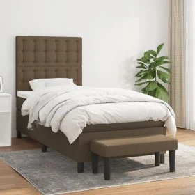 Box spring bed with dark brown fabric mattress 90x190 cm by , Beds and slatted bases - Ref: Foro24-3136880, Price: 369,00 €, ...