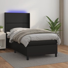 Cama box spring colchón y LED cuero sintético negro 100x200 cm de , Camas y somieres - Ref: Foro24-3139307, Precio: 346,83 €,...