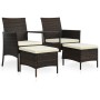Sofá de jardín 2 plazas con mesita y taburetes poli ratán negro de vidaXL, Sofás de exterior - Ref: Foro24-44451, Precio: 225...