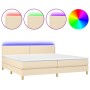 Cama box spring con colchón y LED tela crema 200x200 cm de , Camas y somieres - Ref: Foro24-3133666, Precio: 529,42 €, Descue...