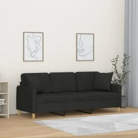 Sofá de 3 plazas con cojines tela negro 180 cm de , Sofás - Ref: Foro24-3200921, Precio: 368,08 €, Descuento: %