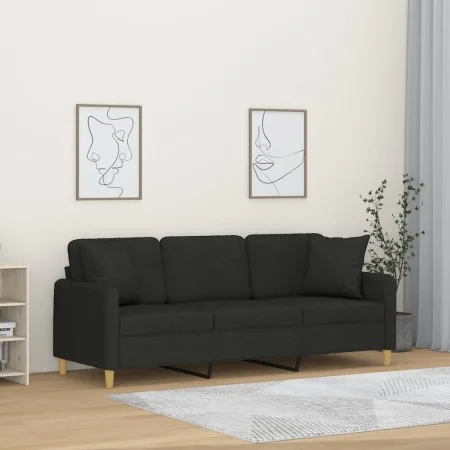 Sofá de 3 plazas con cojines tela negro 180 cm de , Sofás - Ref: Foro24-3200921, Precio: 368,08 €, Descuento: %