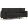 Sofá de 3 plazas con cojines tela negro 180 cm de , Sofás - Ref: Foro24-3200921, Precio: 368,08 €, Descuento: %