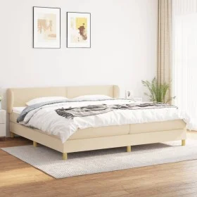 Cama box spring con colchón tela color crema 200x200 cm de , Camas y somieres - Ref: Foro24-3126754, Precio: 545,95 €, Descue...
