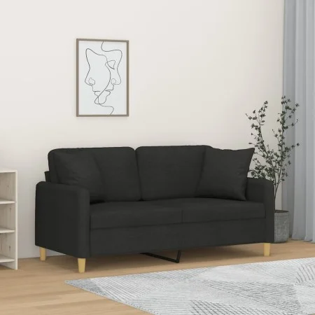 Sofá de 2 plazas con cojines tela negro 140 cm de , Sofás - Ref: Foro24-3200913, Precio: 224,62 €, Descuento: %