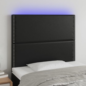 Cabecero con luces LED cuero sintético negro 100x5x118/128 cm de , Cabeceros y pies de cama - Ref: Foro24-3122368, Precio: 56...
