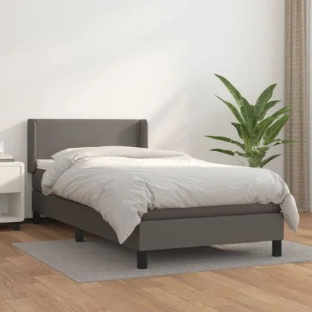 Box spring bed with gray synthetic leather mattress 80x200 cm by , Beds and slatted bases - Ref: Foro24-3130689, Price: 287,9...