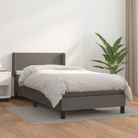 Cama box spring con colchón cuero sintético gris 80x200 cm de , Camas y somieres - Ref: Foro24-3130689, Precio: 277,42 €, Des...