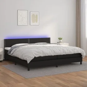 Cama box spring colchón y LED cuero sintético negro 200x200 cm de , Camas y somieres - Ref: Foro24-3134183, Precio: 551,55 €,...