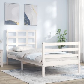 Estructura de cama individual con cabecero madera maciza blanco de , Camas y somieres - Ref: Foro24-3193947, Precio: 112,53 €...