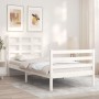 Estructura de cama individual con cabecero madera maciza blanco de , Camas y somieres - Ref: Foro24-3193947, Precio: 112,53 €...