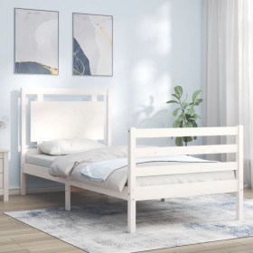 Estructura de cama individual con cabecero madera maciza blanco de , Camas y somieres - Ref: Foro24-3194012, Precio: 129,52 €...